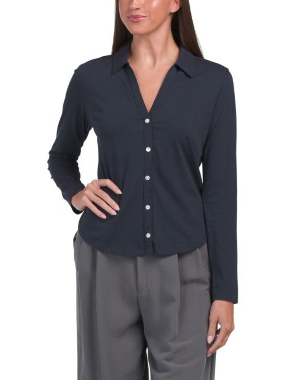LILLA P Split Collar Button Down Shirt